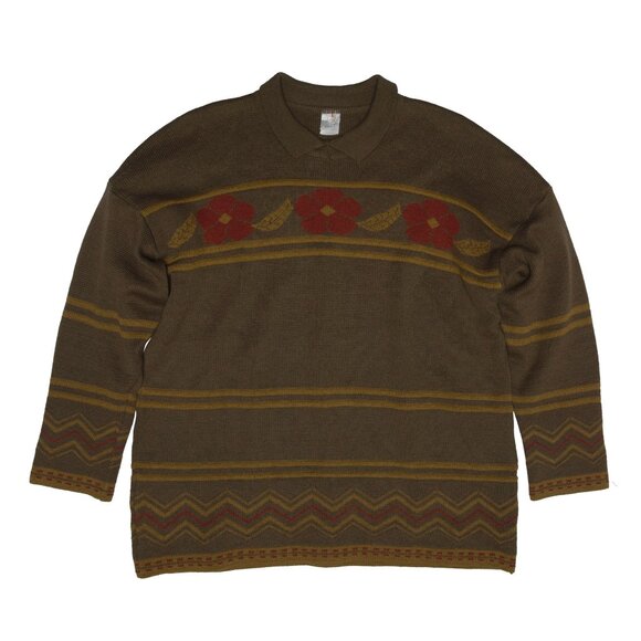 FILATO FOLCO (Italy) 70s Vintage  Intarsia Tuck Stitch Folk Art